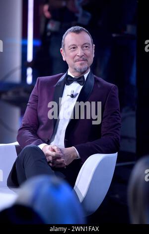 Rom, Italien. Februar 2024. Rom: Rai Auditorium des Foro Italico. Übertragung TV ist 70. Auf dem Foto: Amadeus Credit: Independent Photo Agency/Alamy Live News Stockfoto