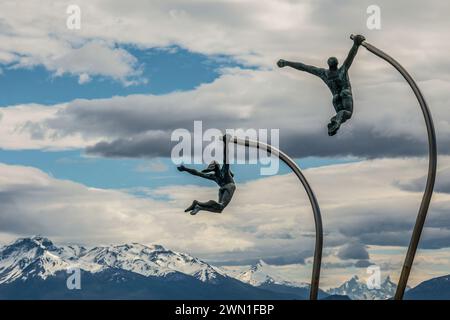 Das Kunstwerk Amor al Viento, Love of the Winding Puerto Natales, Chile, Südamerika. Stockfoto