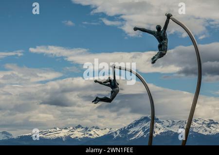 Das Kunstwerk Amor al Viento, Love of the Winding Puerto Natales, Chile, Südamerika. Stockfoto