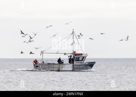 Fischtrawler in der Straße von Juan de Fuca - Victoria, Vancouver Island, British Columbia, Kanada Stockfoto