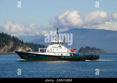 Anacortes, WA, USA – 23. Februar 2024; Garath Foss ein Voith Tractor Tug für Tanker-Escort in Fidalgo Bay Washfngton Stockfoto