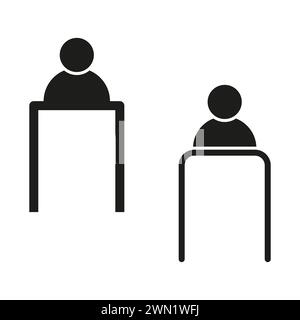 Silhouette einer sitzenden Person. Symbol für Bürostuhl. Minimalistisches Vektordesign. Vektorabbildung. EPS 10. Stock Vektor
