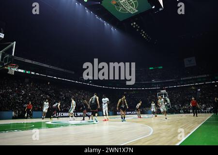 Illustration während des französischen Basketballspiels Betclic Elite zwischen Nanterre 92 und AS Monaco Basket am 28. Februar 2024 in der Paris La Defense Arena in Nanterre, Frankreich Stockfoto