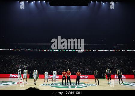 Illustration während des französischen Basketballspiels Betclic Elite zwischen Nanterre 92 und AS Monaco Basket am 28. Februar 2024 in der Paris La Defense Arena in Nanterre, Frankreich Stockfoto