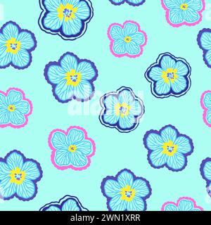 Nahtloses Muster mit niedlichen Blumenelementen. Handgezeichnetes Ornament mit Pflanzen und Blumen. Vektorabbildung. Stock Vektor