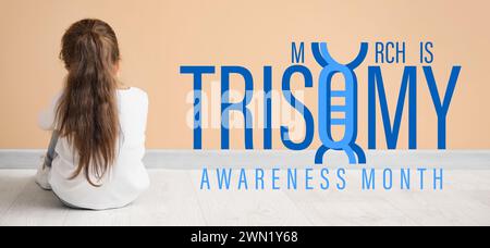 Banner für den Trisomy Awareness Month mit dem kleinen Mädchen Stockfoto