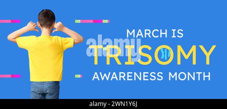 Banner für Trisomie Awareness Month mit dem kleinen Jungen Stockfoto