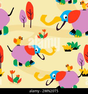 Kindliche Zeichnungen oder Papierschnitte von Tieren, Druck Stock Vektor