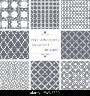 Abstrakte Geometriemuster im arabischen Stil. Nahtloser Vektorhintergrund. Weiße und graue grafische Verzierungen Stock Vektor