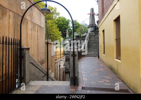 Argyle Treppen ist eine historische Treppe in The Rocks, Sydney, Australien. Sie wurde 1911-12 als Teil der Verbesserungen in errichtet Stockfoto