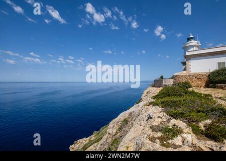Cap Blanc Leuchtturm, Llucmajor, Mallorca, Balearen, Spanien Stockfoto