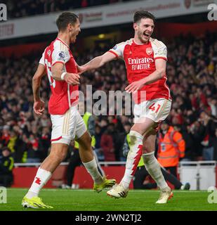 24. Februar 2024 - Arsenal gegen Newcastle United- Premier League - Emirates Stadium Arsenal'sDeclan Rice feiert ein Tor gegen Newcastle. Bild : Mark Pain Stockfoto