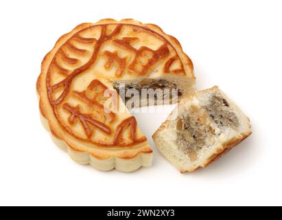 Mooncake isoliert über weißem Hintergrund. Stockfoto