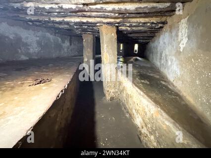 Eine unterirdische Aufbewahrungsbox für 50 Sklaven auf dem alten Sklavenmarkt in Stone Town, Sansibar, Tansania. Stockfoto