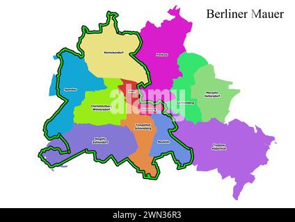 Erlin Wall Course Map mit Bezirken Stockfoto
