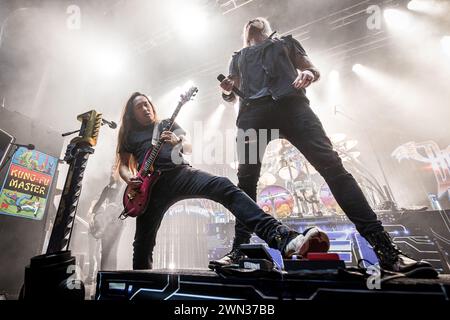 Marc Hudson und Herman Li von Dragonforce spielten am 28. Februar 2024 live Stockfoto