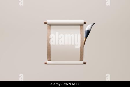 Leeres chinesisches altes Rollenbanner, 3D-Rendering. 3D-Abbildung. Stockfoto