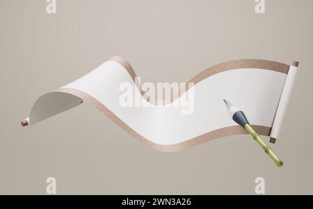 Leeres chinesisches altes Rollenbanner, 3D-Rendering. 3D-Abbildung. Stockfoto