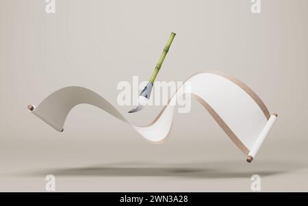 Leeres chinesisches altes Rollenbanner, 3D-Rendering. 3D-Abbildung. Stockfoto