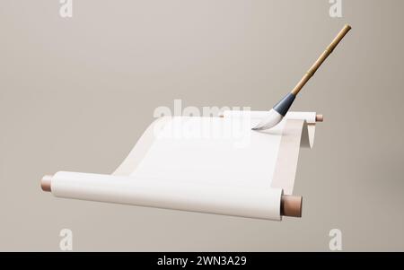 Leeres chinesisches altes Rollenbanner, 3D-Rendering. 3D-Abbildung. Stockfoto