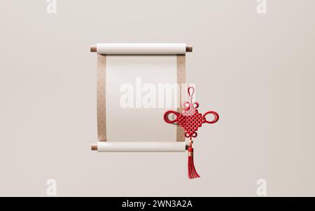 Leeres chinesisches altes Rollenbanner, 3D-Rendering. 3D-Abbildung. Stockfoto