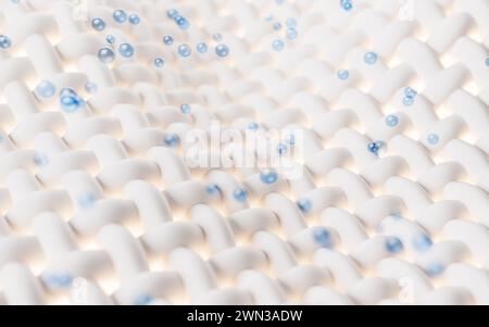 Wellentuch mit mikroskopischen Details und Reinigungsblasen, 3D-Rendering. 3D-Abbildung. Stockfoto