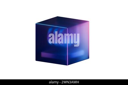 Dunkles Edelsteinglas mit Neonlichteffekten, 3D-Rendering. 3D-Abbildung. Stockfoto