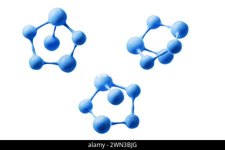 Blaue Moleküle mit verschiedenen Winkeln, 3D-Rendering. 3D-Abbildung. Stockfoto