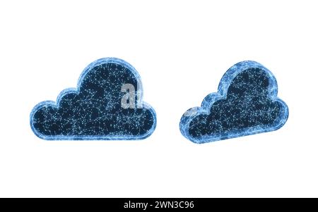 Cloud Computing mit blau leuchtenden Linien, 3D-Rendering. 3D-Abbildung. Stockfoto