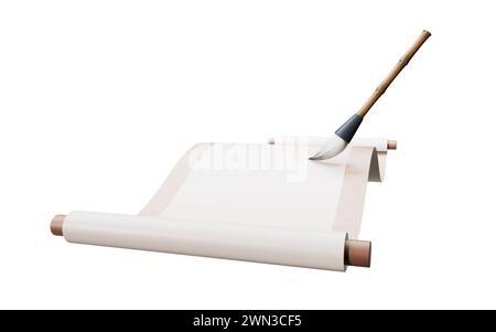 Leeres chinesisches altes Rollenbanner, 3D-Rendering. 3D-Abbildung. Stockfoto