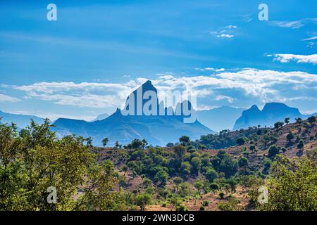 Fantastisches Panorama des Simien Mountains National Park in Äthiopien, Afrika atemberaubende afrikanische Landschaft von Äthiopien *** Atemberaubendes Panorama des Stockfoto