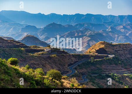 Fantastisches Panorama des Simien Mountains National Park in Äthiopien, Afrika atemberaubende afrikanische Landschaft von Äthiopien *** Atemberaubendes Panorama des Stockfoto