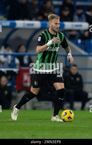 Uros Racic (Sassuolo) während des Spiels Der italienischen Serie A zwischen Sassuolo 1-6 Napoli im Mapei Stadion am 28. Februar 2024 in Reggio Emilia, Italien. Quelle: Maurizio Borsari/AFLO/Alamy Live News Stockfoto