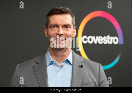 Dr. Markus STEILEMANN, Vorstandsvorsitzender, CEO, Bilanzpressekonferenz der COVESTRO AG in Leverkusen am 29.02.2024. *** Dr. Markus STEILEMANN, Vorsitzender des Vorstands, CEO, Jahrespressekonferenz der COVESTRO AG in Leverkusen am 29 02 2024 Stockfoto