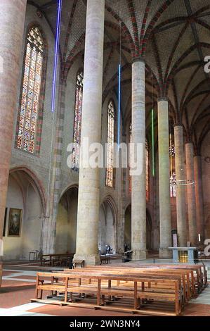 Kirchenschiff und Palmendecke der Jakobinerkirche, mit Leistengewölben, die von den Säulen in einer ähnlichen Form wie die Palmenwedel Toulouse aufragen Stockfoto