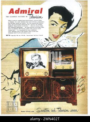 1951 Admiral TV Set Printwerbung. 17-Zoll-Fernseher. Stockfoto