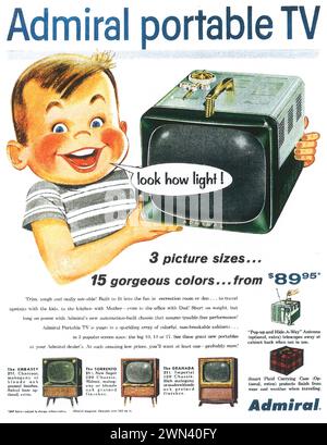 1956 Admiral Portable tv Printwerbung Stockfoto