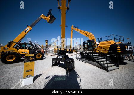 06/18 JCB Demonstrationen und Stand auf Hillhead 2018 in der Nähe von Buxton, Derbyshire. Stockfoto