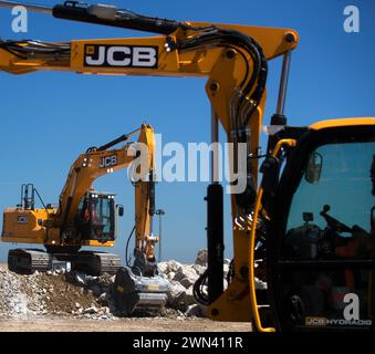 06/18 JCB Demonstrationen und Stand auf Hillhead 2018 in der Nähe von Buxton, Derbyshire. Stockfoto