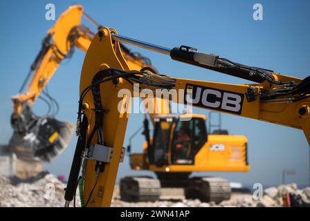 06/18 JCB Demonstrationen und Stand auf Hillhead 2018 in der Nähe von Buxton, Derbyshire. Stockfoto