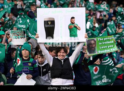 Irland Fans während eines Trainings im Aviva Stadium in Dublin, Irland. Bilddatum: Donnerstag, 29. Februar 2024. Stockfoto