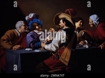 The Cardsharps - Kartenspieler 1630 von Theodoor Rombouts, Belgien, Belgien, ( Caravaggists, Style of Caravaggio) Stockfoto