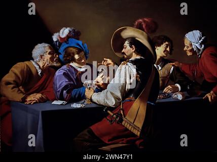 The Cardsharps - Kartenspieler 1630 von Theodoor Rombouts, Belgien, Belgien, ( Caravaggists, Style of Caravaggio) Stockfoto