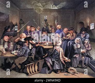 The Rakes Progress Gaming House Szene aus dem Originalbild von Hogarth aus den Werken von Hogarth veröffentlicht London 1833, Historisch, Digital Resta Stockfoto