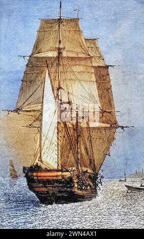 Die Brigg HMS Beagle aus dem Journal of Researches von Charles Darwin, veröffentlicht von Nelson & Sons 1890 / The Brig HMS Beagle from Journal of Res Stockfoto
