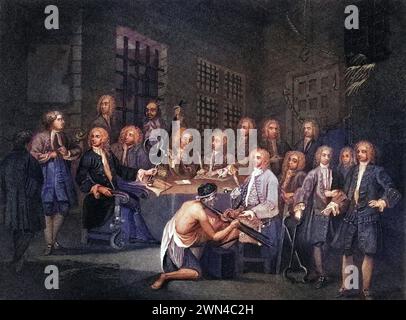 Bambridge on Trial of Mord durch ein Komitee des Unterhauses graviert von S Bull nach Hogarth aus den Werken von Hogarth veröffentlicht London 1833 Stockfoto