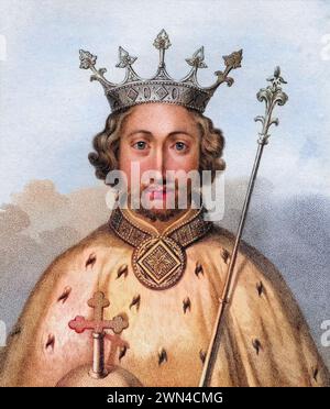 Richard II 1367 - 1400 König von England / Richard II. 1367 - 1400 König von England sticht von Bocquet aus dem Buch A Catalogue of the Royal and Nobl Stockfoto