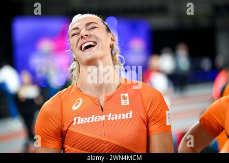 Glasgow, Großbritannien. Februar 2024. GLASGOW, VEREINIGTES KÖNIGREICH - 29. FEBRUAR: Lieke Klaver aus den Niederlanden bei Vorschauen vor der Leichtathletik-Hallenweltmeisterschaft Glasgow 2024 in der Emirates Arena am 29. Februar 2024 in Glasgow. (Foto von Andy Astfalck/BSR Agency) Credit: BSR Agency/Alamy Live News Stockfoto