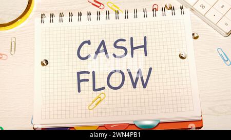 Cashflow-Text auf ein Notizbuch in einem Käfig geschrieben Stockfoto