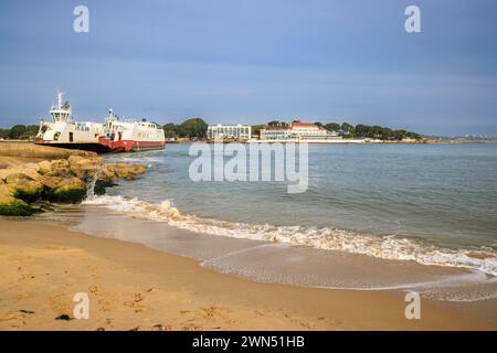 Die Chain Ferry von Studland nach Sandbanks über die Mündung des Poole Harbour in Dorset, England Stockfoto